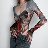 Renaissance Kunstdruck Mesh Ästhetischer Bodysuit